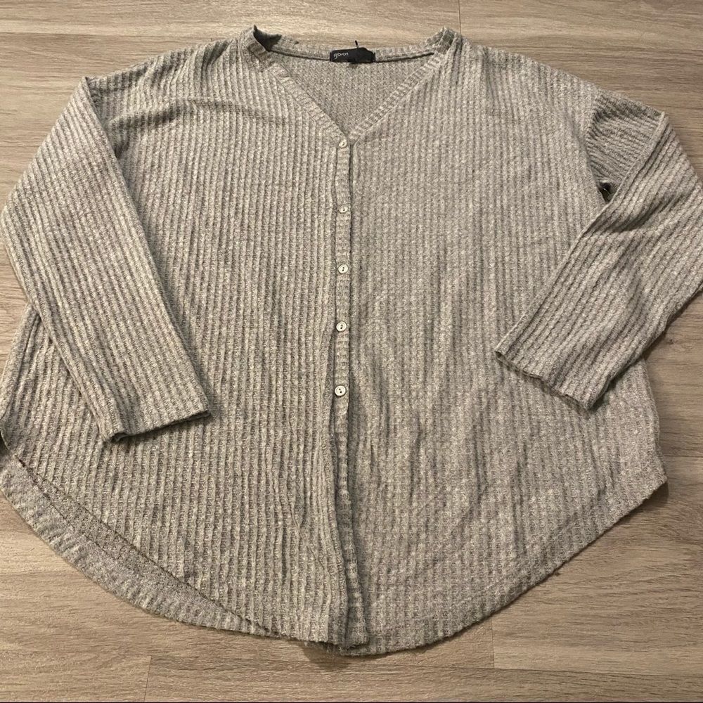 Gibson small grey waffle button down long sleeve